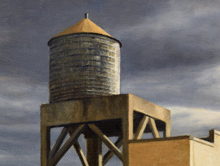 Water Tower with Grey Skies by Nick Savides |   Closeup View of Artwork 