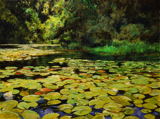 Original art for sale at UGallery.com | Promised Land Water Lilies by Onelio Marrero | $1,100 | oil painting | 18' h x 24' w | photo 1
