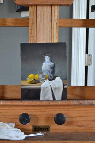 Original art for sale at UGallery.com | Lemons and Water with Vase by Christopher Garvey | $350 | oil painting | 10' h x 8' w | photo 3