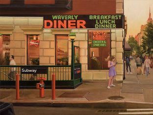 Original art for sale at UGallery.com | Waverly Diner at Sunset by Nick Savides | $2,600 | oil painting | 18' h x 24' w | photo 1