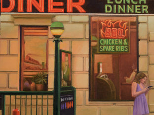 Original art for sale at UGallery.com | Waverly Diner at Sunset by Nick Savides | $2,600 | oil painting | 18' h x 24' w | photo 4