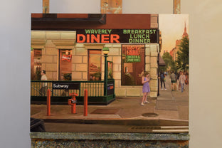Original art for sale at UGallery.com | Waverly Diner at Sunset by Nick Savides | $2,600 | oil painting | 18' h x 24' w | photo 3