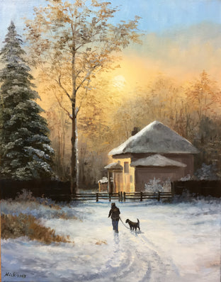 Original art for sale at UGallery.com | Winter Evening by Nikolay Rizhankov | $475 | oil painting | 14' h x 11' w | photo 1