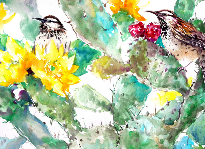 Cactus Wren and Prickly Pear by Suren Nersisyan |  Context View of Artwork 
