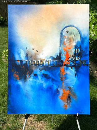 Original art for sale at UGallery.com | Blue Flying by Yamilet Sempe | $1,975 | mixed media artwork | 40' h x 30' w | photo 3