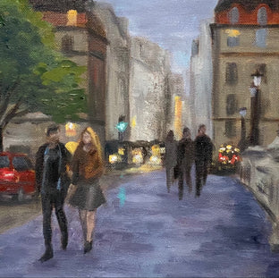 Original art for sale at UGallery.com | Evening Date by Seine by Yangzi Xu | $400 | oil painting | 12' h x 12' w | photo 4