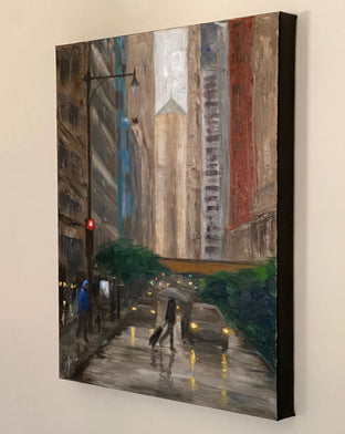 La Salle Street, Rainy Day by Yangzi Xu |  Side View of Artwork 