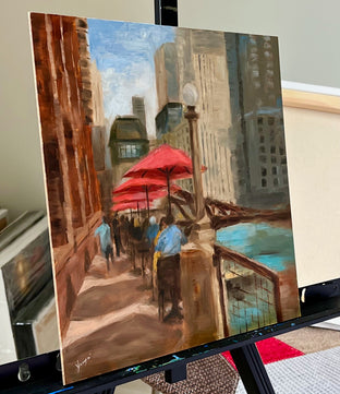Original art for sale at UGallery.com | Lunch by the River by Yangzi Xu | $400 | oil painting | 12' h x 12' w | photo 2