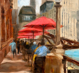 Original art for sale at UGallery.com | Lunch by the River by Yangzi Xu | $400 | oil painting | 12' h x 12' w | photo 4