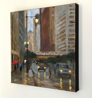 Rainy Afternoon, La Salle Street by Yangzi Xu |  Side View of Artwork 