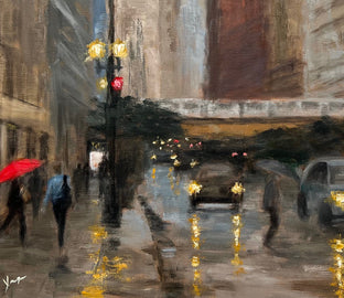 Rainy Afternoon, La Salle Street by Yangzi Xu |   Closeup View of Artwork 