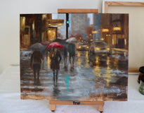 Original art for sale at UGallery.com | Rainy Afternoon on Wacker Dr. by Yangzi Xu | $750 | oil painting | 16' h x 20' w | thumbnail 3