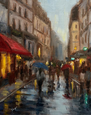 Rainy Day, Paris Market by Yangzi Xu |   Closeup View of Artwork 