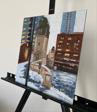 Original art for sale at UGallery.com | Winter, LaSalle St, #2 by Yangzi Xu | $400 | oil painting | 12' h x 12' w | photo 2