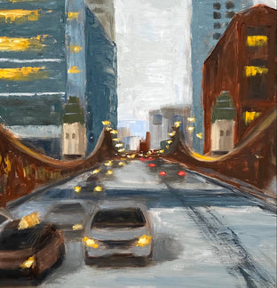 Original art for sale at UGallery.com | Winter, LaSalle St, #3 by Yangzi Xu | $400 | oil painting | 12' h x 12' w | photo 4