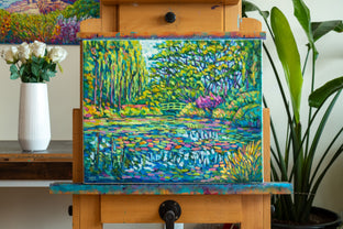 Original art for sale at UGallery.com | Lotus Pond in Spring by Tao Bai | $700 | oil painting | 16' h x 20' w | photo 3