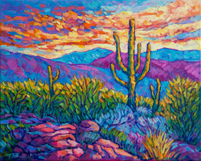 Original art for sale at UGallery.com | Saguaro in Arizona by Tao Bai | $650 | oil painting | 16' h x 20' w