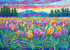 Original art for sale at UGallery.com | Sunset Tulips by Tao Bai | $1,225 | oil painting | 20' h x 28' w