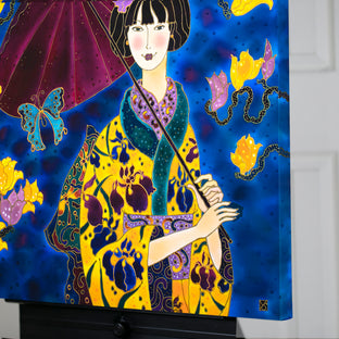 Original art for sale at UGallery.com | Japanese Girl in Iris Kimono by Yelena Sidorova | $1,800 | mixed media artwork | 30' h x 30' w | photo 2