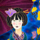 Original art for sale at UGallery.com | Japanese Girl in Iris Kimono by Yelena Sidorova | $1,800 | mixed media artwork | 30' h x 30' w | thumbnail 4