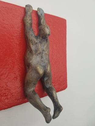Original art for sale at UGallery.com | Small Being Climber on Red (Series 2/50) by Yelitza Diaz | $325 | mixed media artwork | 7' h x 6' w | photo 3