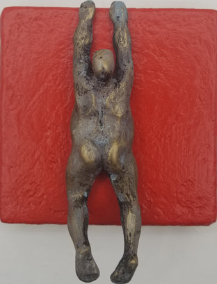 Original art for sale at UGallery.com | Small Being Climber on Red (Series 2/50) by Yelitza Diaz | $325 | mixed media artwork | 7' h x 6' w | photo 1
