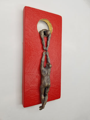 Small Beings Climbing on the Moon (Red) by Yelitza Diaz |  Side View of Artwork 