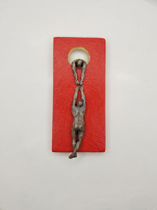 Original art for sale at UGallery.com | Small Beings Climbing on the Moon (Red) by Yelitza Diaz | $375 | mixed media artwork | 11.5' h x 5' w | photo 4