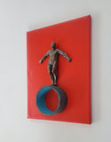 Original art for sale at UGallery.com | Balance on Red, Turquoise. by Yelitza Diaz | $450 | mixed media artwork | 12' h x 9' w | thumbnail 2