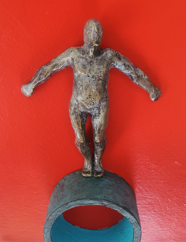 Balance on Red, Turquoise. by Yelitza Diaz |  Closeup View of Artwork 