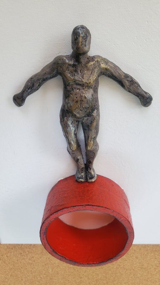 Balance on White, Red by Yelitza Diaz |  Closeup View of Artwork 