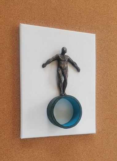 Balance on White, Turquoise. by Yelitza Diaz |  Side View of Artwork 