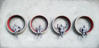 Original art for sale at UGallery.com | Circles of Life by Yelitza Diaz | $4,175 | mixed media artwork | 24' h x 48' w | thumbnail 1