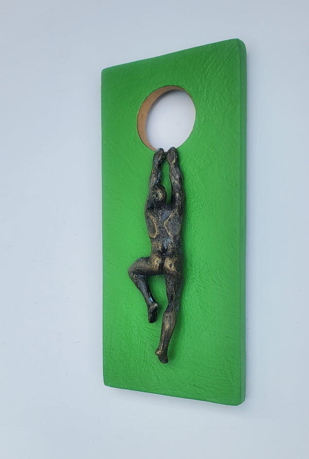 Climber on Green Hanging on the Moon. by Yelitza Diaz |  Side View of Artwork 