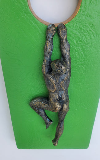Climber on Green Hanging on the Moon. by Yelitza Diaz |   Closeup View of Artwork 