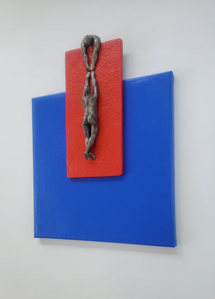 Climber on Red N Blue Square. by Yelitza Diaz |  Side View of Artwork 