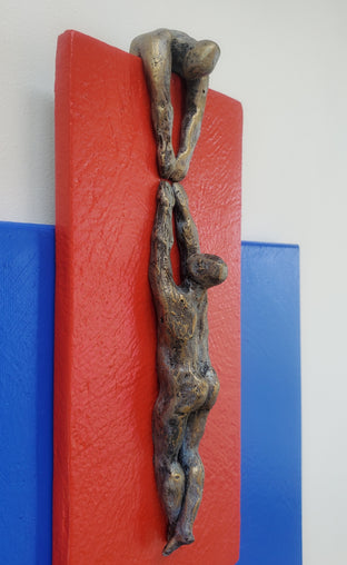 Climber on Red N Blue Square. by Yelitza Diaz |   Closeup View of Artwork 