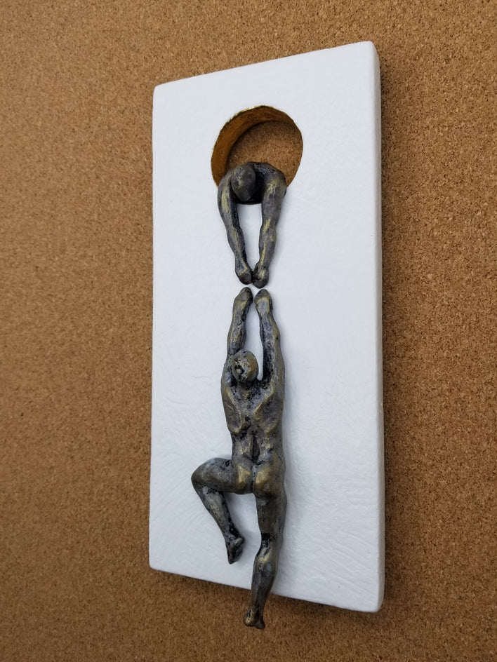 Climbers on White Hanging on the Moon. by Yelitza Diaz |  Side View of Artwork 