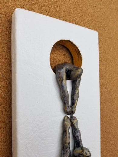 Climbers on White Hanging on the Moon. by Yelitza Diaz |   Closeup View of Artwork 