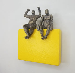 Original art for sale at UGallery.com | Couple on Yellow Rectangle by Yelitza Diaz | $375 | mixed media artwork | 8.5' h x 7' w | photo 2