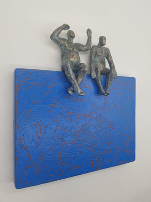 Original art for sale at UGallery.com | Peaceful Couple on Blue Base by Yelitza Diaz | $455 | mixed media artwork | 10' h x 11' w | photo 2