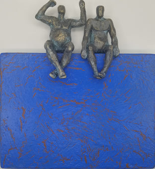 Original art for sale at UGallery.com | Peaceful Couple on Blue Base by Yelitza Diaz | $455 | mixed media artwork | 10' h x 11' w | photo 1