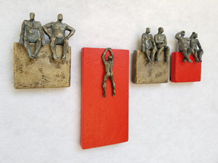 Original art for sale at UGallery.com | Red & Bronze Small Beings by Yelitza Diaz | $975 | mixed media artwork | 12' h x 28' w | photo 2