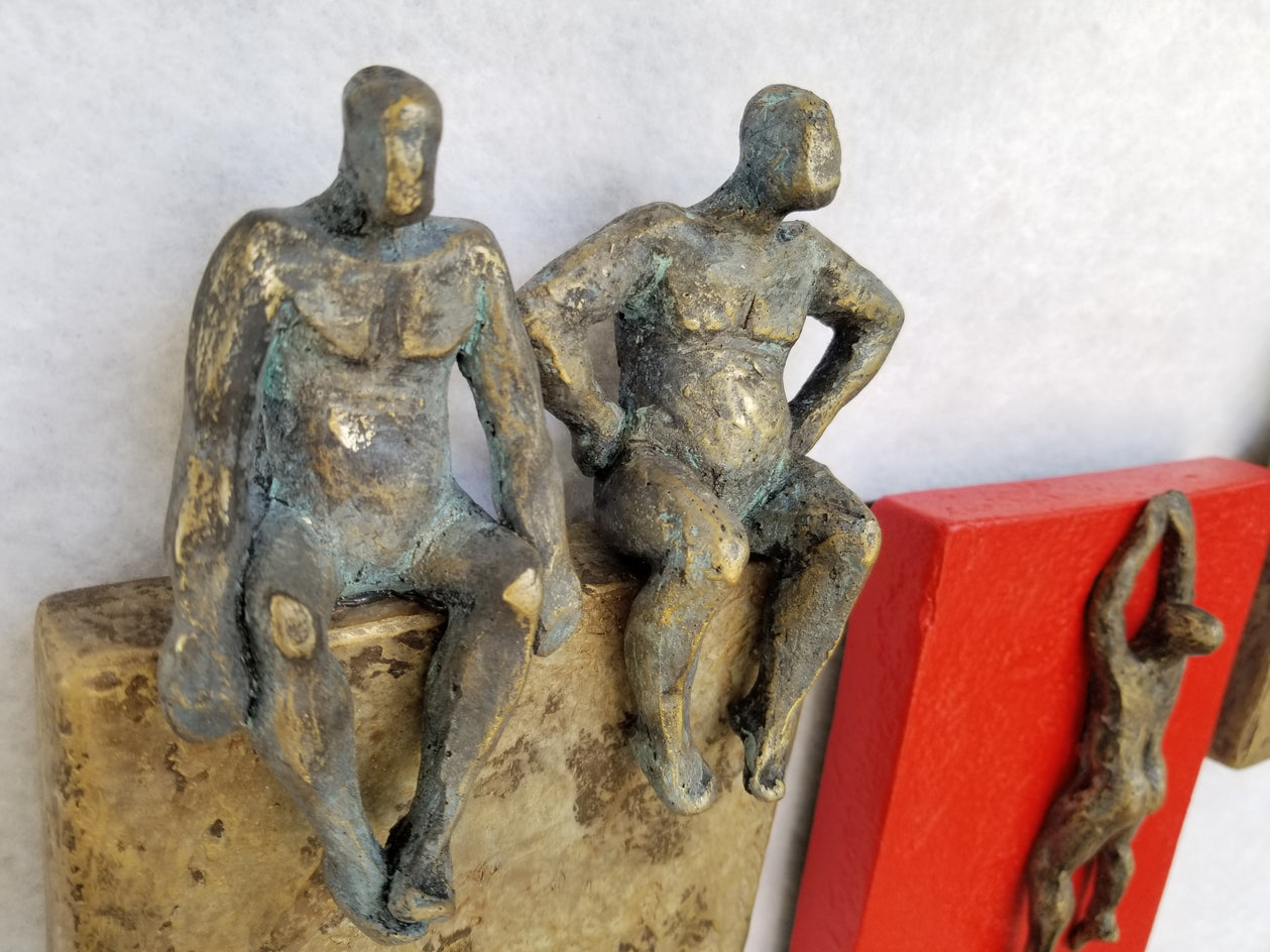 Red & Bronze Small Beings by Yelitza Diaz |  Closeup View of Artwork 