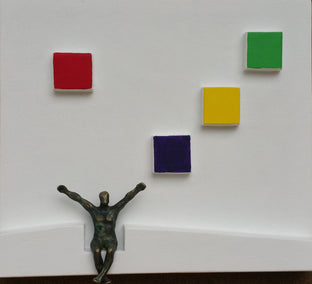 Original art for sale at UGallery.com | Tribute to Mondrian, Four Colors (U-16) by Yelitza Diaz | $1,000 | mixed media artwork | 18' h x 21' w | photo 1