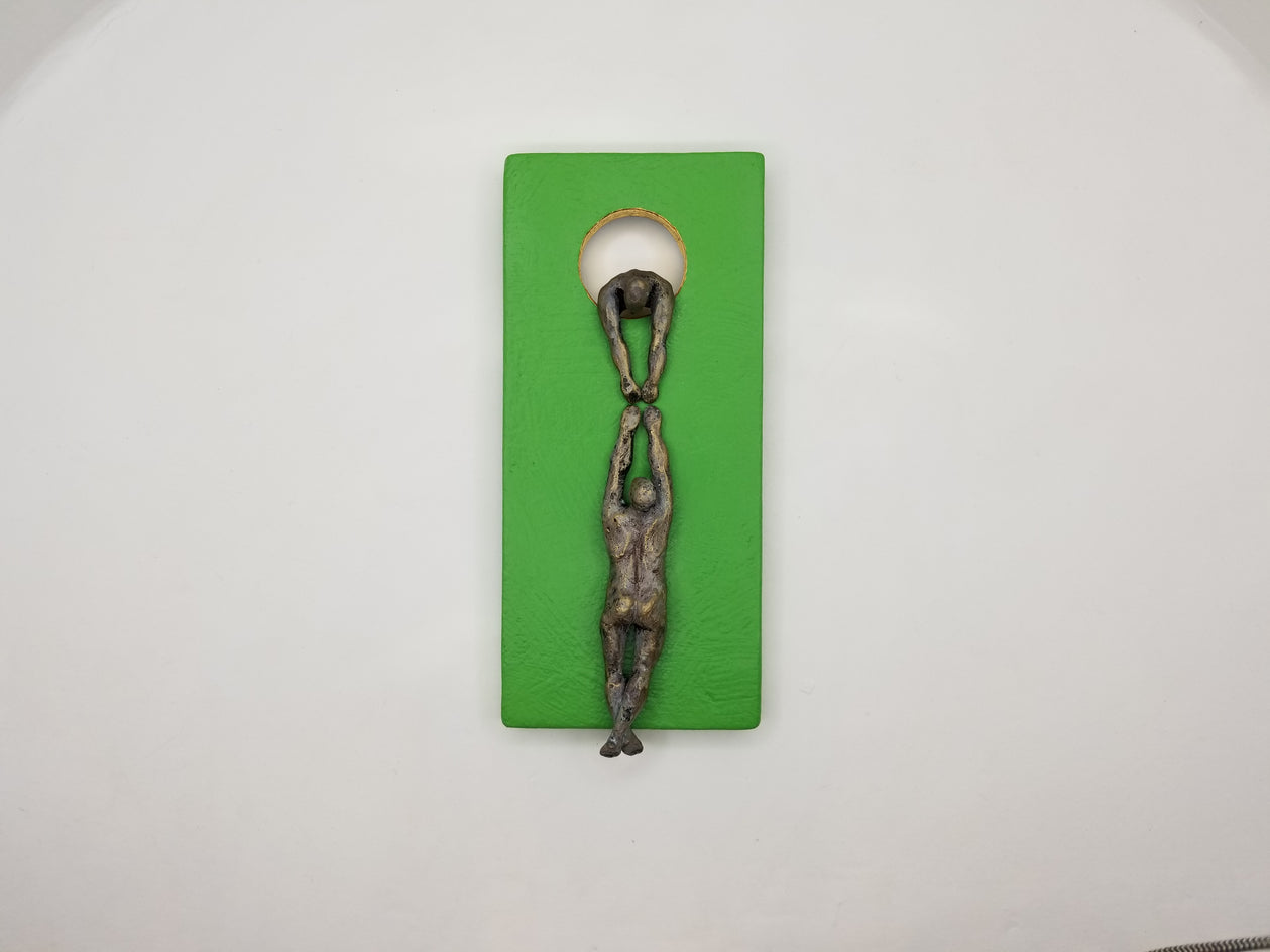 Two Climbers on Green Hanging on the Moon. by Yelitza Diaz |  Context View of Artwork 