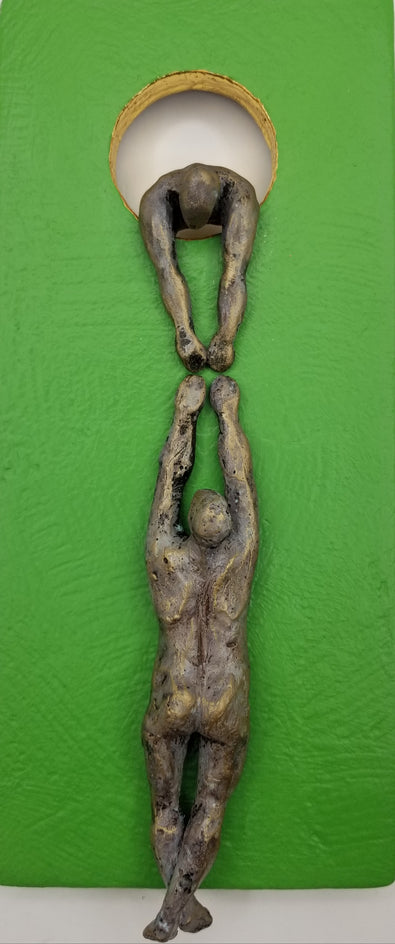 Two Climbers on Green Hanging on the Moon. by Yelitza Diaz |  Artwork Main Image 