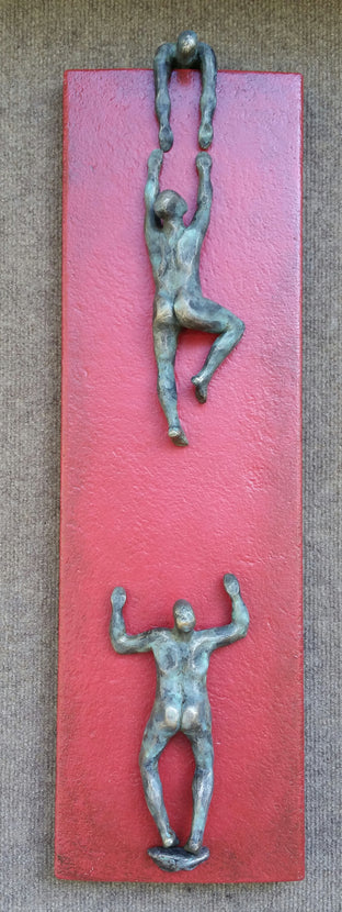 Original art for sale at UGallery.com | U-Climbers on Red by Yelitza Diaz | $925 | mixed media artwork | 26' h x 7.5' w | photo 1