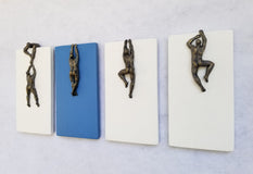 Original art for sale at UGallery.com | White & Blue Climbers by Yelitza Diaz | $975 | mixed media artwork | 12' h x 28' w | thumbnail 2