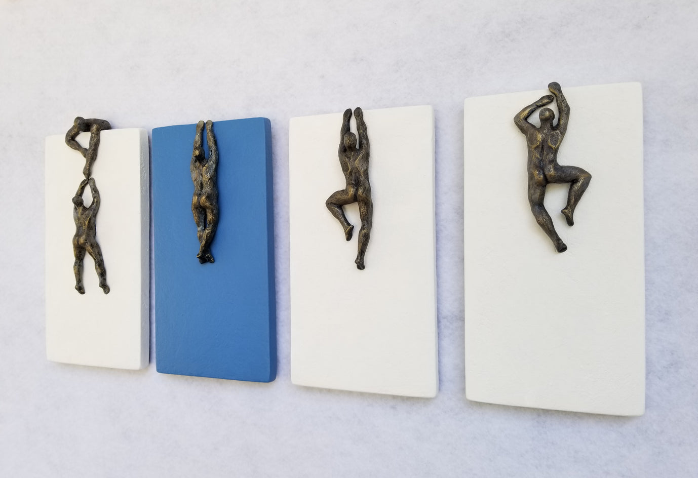 White & Blue Climbers by Yelitza Diaz |  Side View of Artwork 